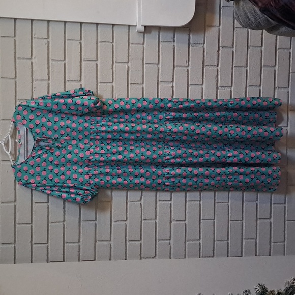 Beautiful Aqua Greenish Blue Floral Paneled Flowy Bottom Maxi Dress.  Size Large - Picture 1 of 9
